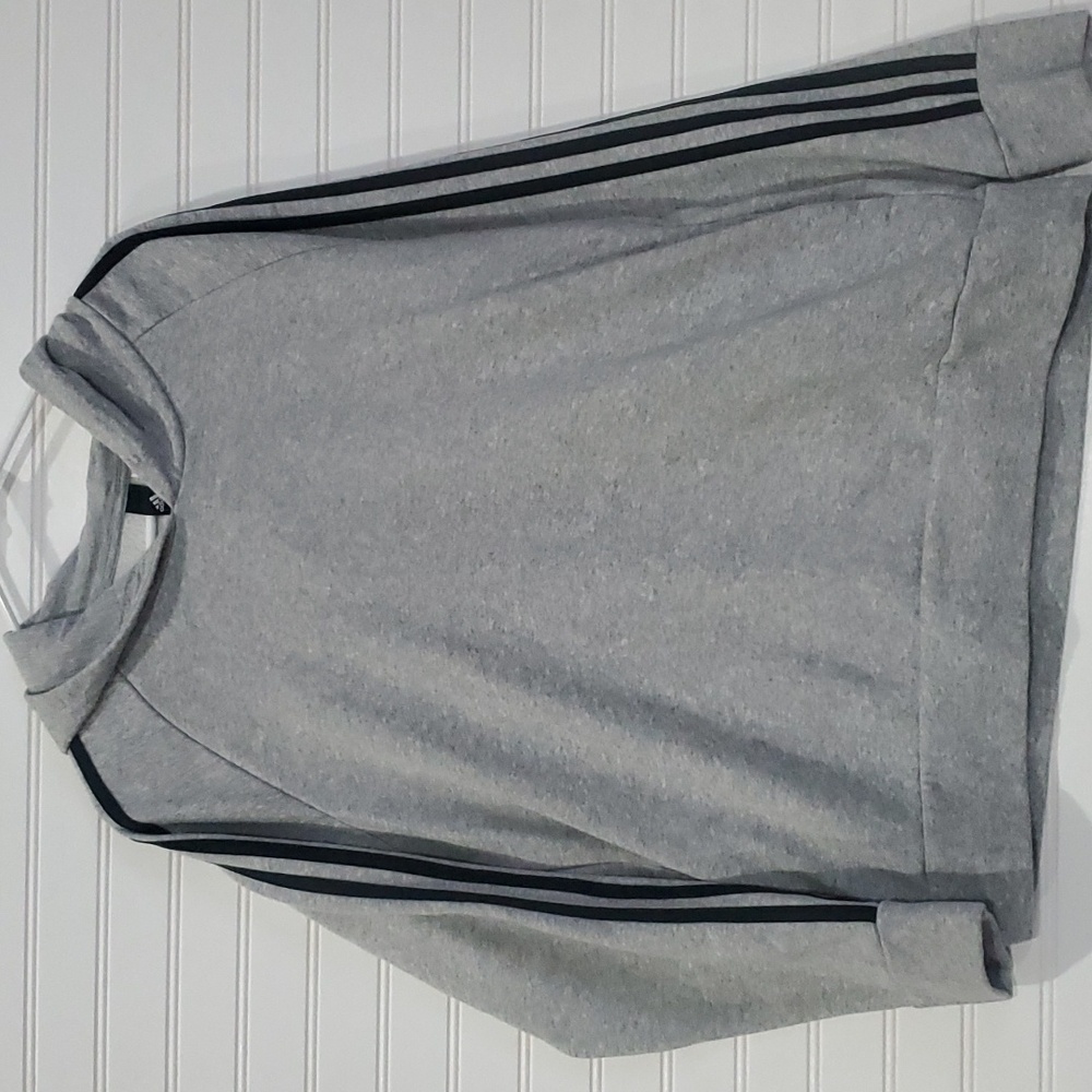 Adidas Hoodie Gray Black Three Stripe Large